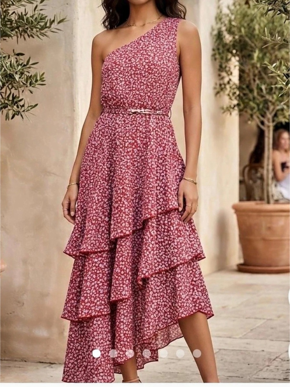Prettygarden Floral One-Shoulder Midi Dress Size Small